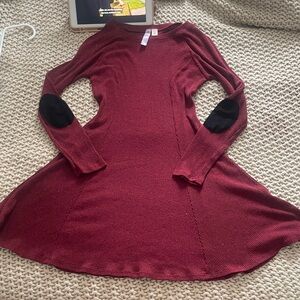 Alya Burgundy Dress with Black Elbow Patches